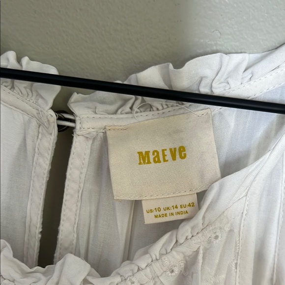 Maeve midi dress high neck ivory eyelet lace scalloped hem white sz 10 Anthro - Picture 2 of 8